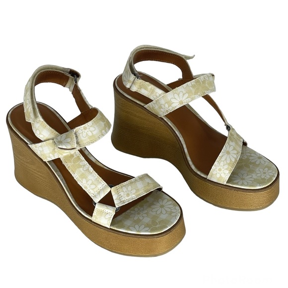 LUCKY BRAND NEW DEMMIA PLATFORM WEDGE SANDALS BUTTERED YELLOW CANVAS FLORAL - Picture 2 of 9